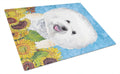 Bichon Frise in Summer Flowers Cutting Board Tempered Glass Kitchen Cutting Surface, Heat Resistant Chopping, Non-Slip Feet, Food Prep & Serving