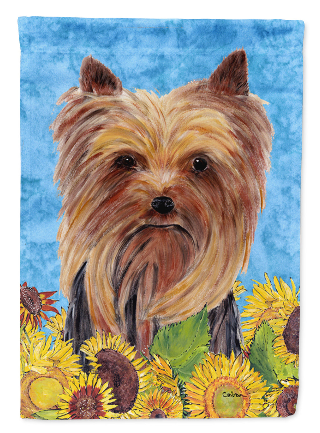 Yorkie in Summer Flowers House Flag 28x40 Porch Sleeve Pole Decorative Outside Yard Banner Artwork Wall Hanging, Polyester