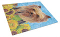 Yorkie in Summer Flowers Cutting Board Tempered Glass Kitchen Cutting Surface, Heat Resistant Chopping, Non-Slip Feet, Food Prep & Serving
