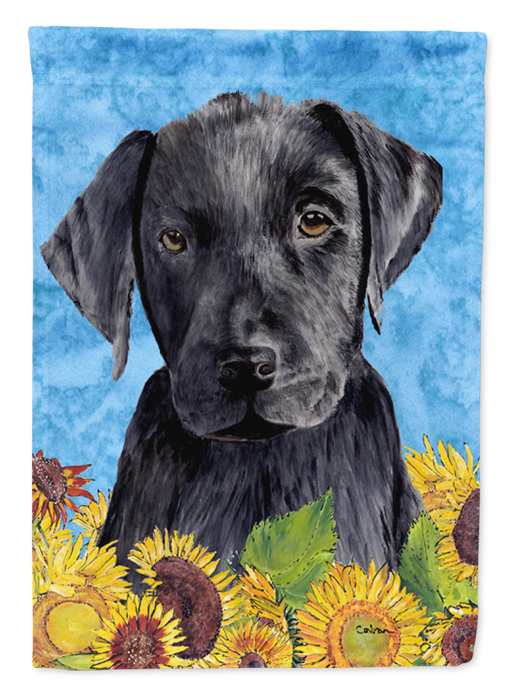 Labrador in Summer Flowers House Flag 28x40 Porch Sleeve Pole Decorative Outside Yard Banner Artwork Wall Hanging, Polyester