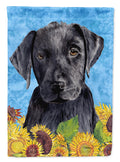 Labrador in Summer Flowers House Flag 28x40 Porch Sleeve Pole Decorative Outside Yard Banner Artwork Wall Hanging, Polyester