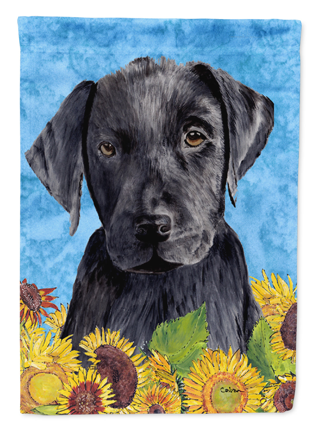 Labrador in Summer Flowers House Flag 28x40 Porch Sleeve Pole Decorative Outside Yard Banner Artwork Wall Hanging, Polyester