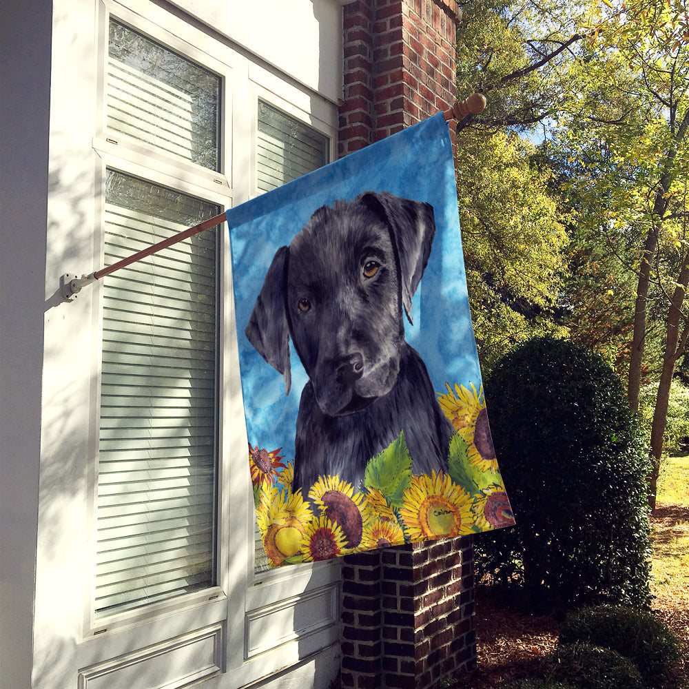 Labrador in Summer Flowers House Flag 28x40 Porch Sleeve Pole Decorative Outside Yard Banner Artwork Wall Hanging, Polyester