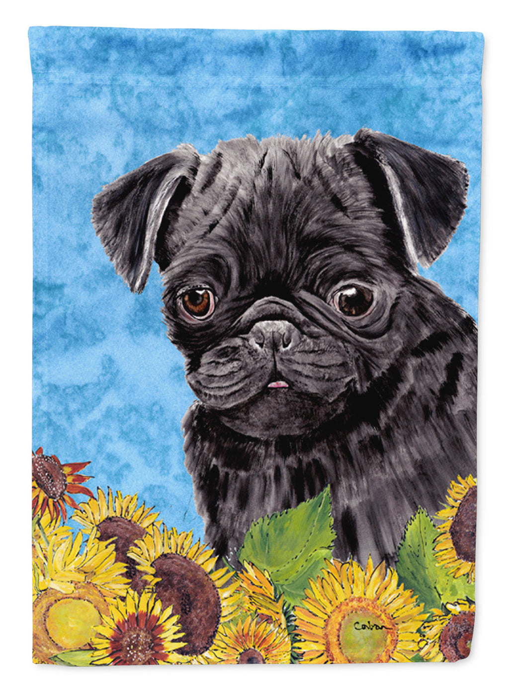 Pug in Summer Flowers House Flag 28x40 Porch Sleeve Pole Decorative Outside Yard Banner Artwork Wall Hanging, Polyester