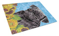 Pug in Summer Flowers Cutting Board Tempered Glass Kitchen Cutting Surface, Heat Resistant Chopping, Non-Slip Feet, Food Prep & Serving