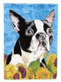 Boston Terrier in Summer Flowers House Flag 28x40 Porch Sleeve Pole Decorative Outside Yard Banner Artwork Wall Hanging, Polyester