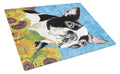 Boston Terrier in Summer Flowers Cutting Board Tempered Glass Kitchen Cutting Surface, Heat Resistant Chopping, Non-Slip Feet, Food Prep & Serving