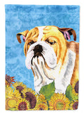 Bulldog English in Summer Flowers House Flag 28x40 Porch Sleeve Pole Decorative Outside Yard Banner Artwork Wall Hanging, Polyester