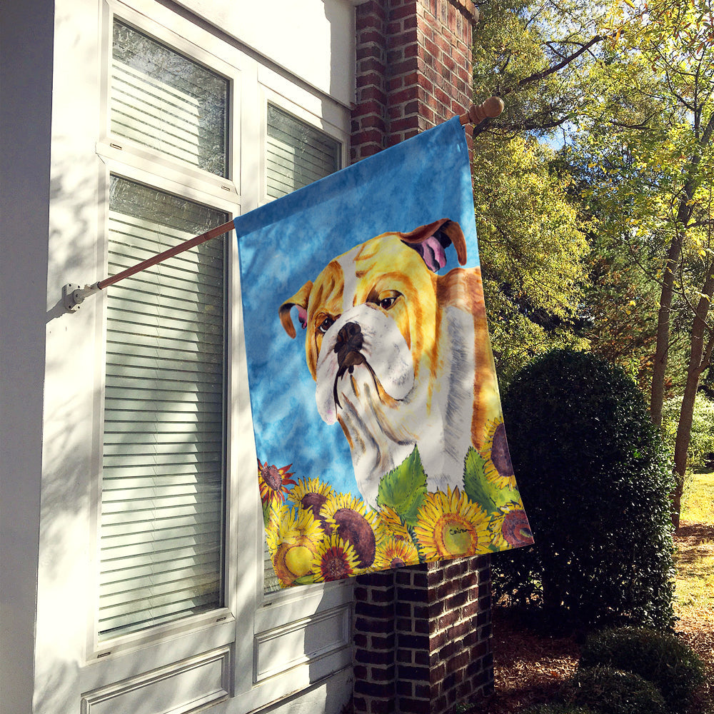 Bulldog English in Summer Flowers House Flag 28x40 Porch Sleeve Pole Decorative Outside Yard Banner Artwork Wall Hanging, Polyester