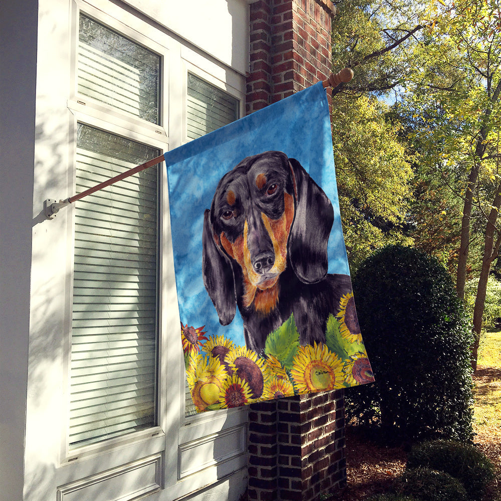 Dachshund in Summer Flowers House Flag 28x40 Porch Sleeve Pole Decorative Outside Yard Banner Artwork Wall Hanging, Polyester