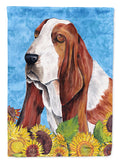 Basset Hound in Summer Flowers House Flag 28x40 Porch Sleeve Pole Decorative Outside Yard Banner Artwork Wall Hanging, Polyester