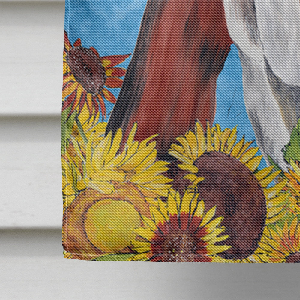 Basset Hound in Summer Flowers House Flag 28x40 Porch Sleeve Pole Decorative Outside Yard Banner Artwork Wall Hanging, Polyester