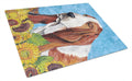 Basset Hound in Summer Flowers Cutting Board Tempered Glass Kitchen Cutting Surface, Heat Resistant Chopping, Non-Slip Feet, Food Prep & Serving
