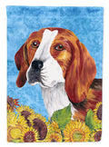 Beagle in Summer Flowers House Flag 28x40 Porch Sleeve Pole Decorative Outside Yard Banner Artwork Wall Hanging, Polyester
