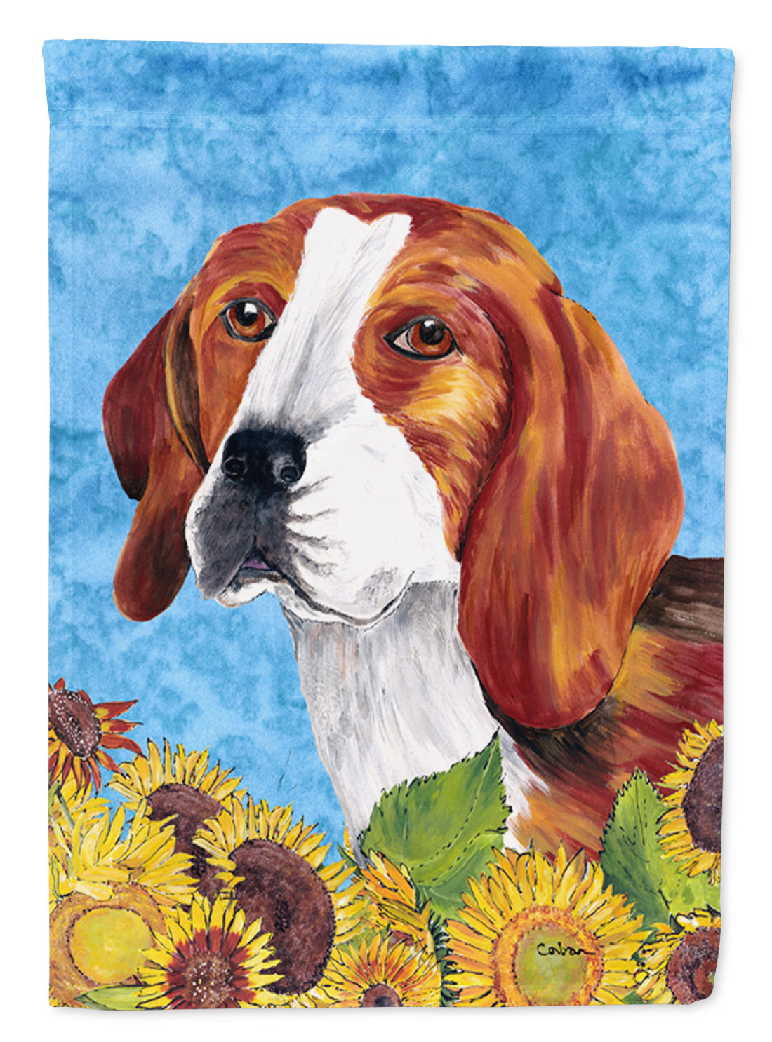 Beagle in Summer Flowers House Flag 28x40 Porch Sleeve Pole Decorative Outside Yard Banner Artwork Wall Hanging, Polyester