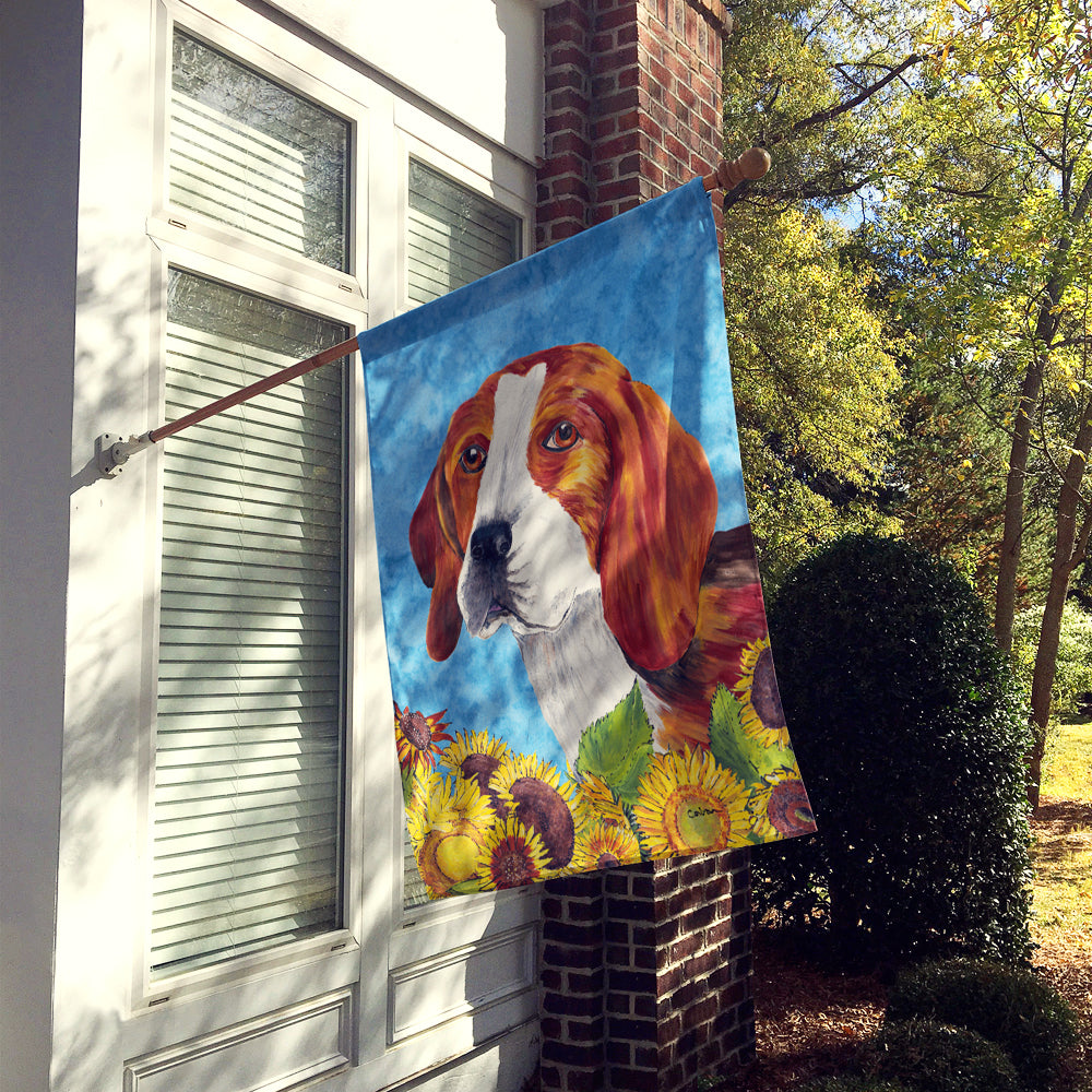Beagle in Summer Flowers House Flag 28x40 Porch Sleeve Pole Decorative Outside Yard Banner Artwork Wall Hanging, Polyester