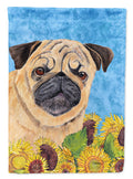 Pug in Summer Flowers House Flag 28x40 Porch Sleeve Pole Decorative Outside Yard Banner Artwork Wall Hanging, Polyester