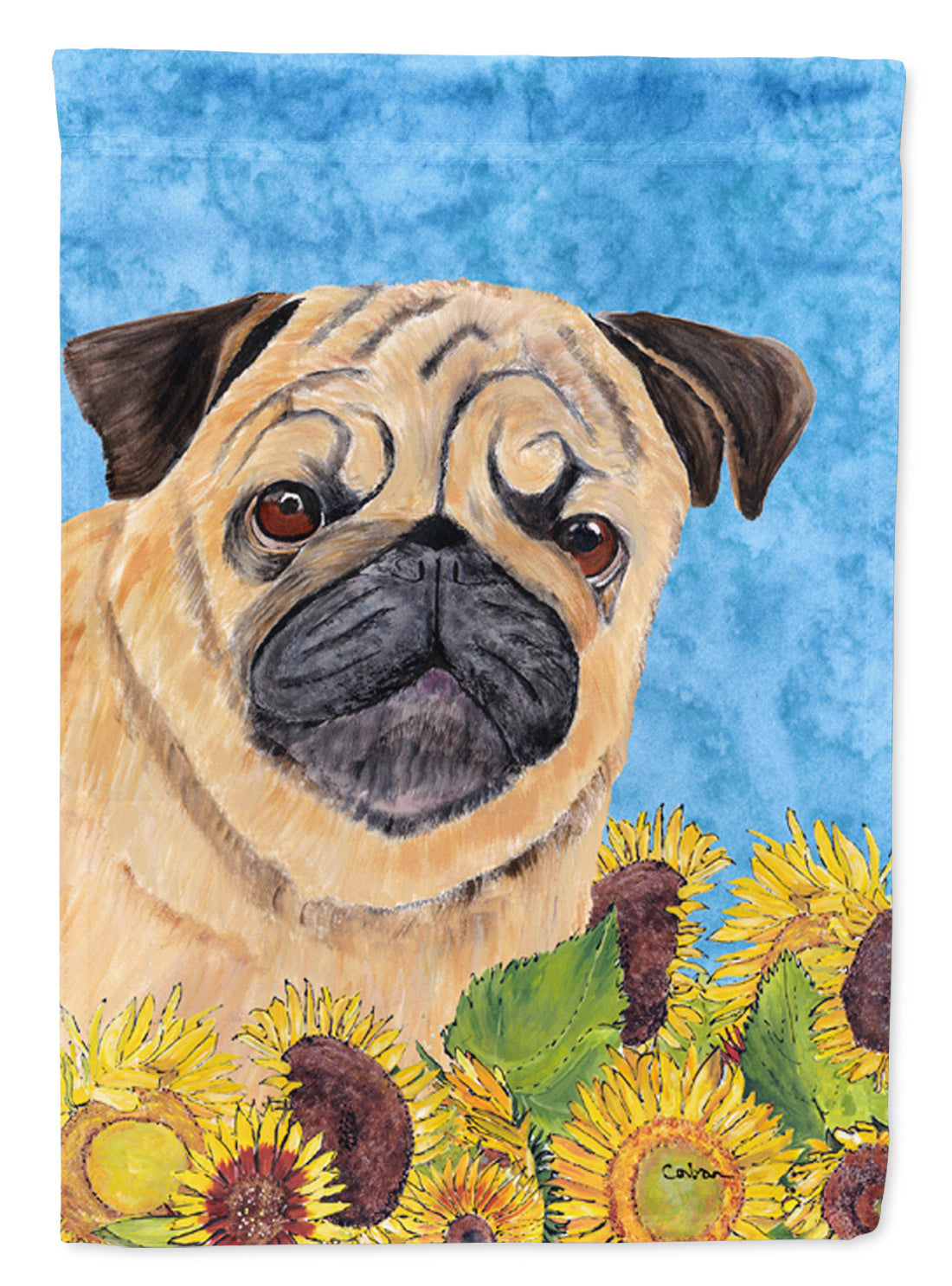 Pug in Summer Flowers House Flag 28x40 Porch Sleeve Pole Decorative Outside Yard Banner Artwork Wall Hanging, Polyester