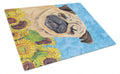 Pug in Summer Flowers Cutting Board Tempered Glass Kitchen Cutting Surface, Heat Resistant Chopping, Non-Slip Feet, Food Prep & Serving