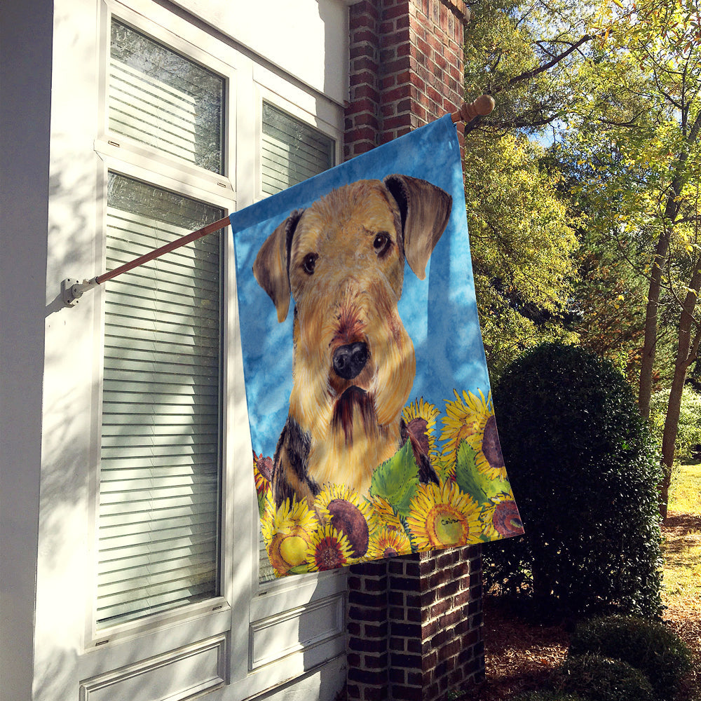Airedale in Summer Flowers House Flag 28x40 Porch Sleeve Pole Decorative Outside Yard Banner Artwork Wall Hanging, Polyester