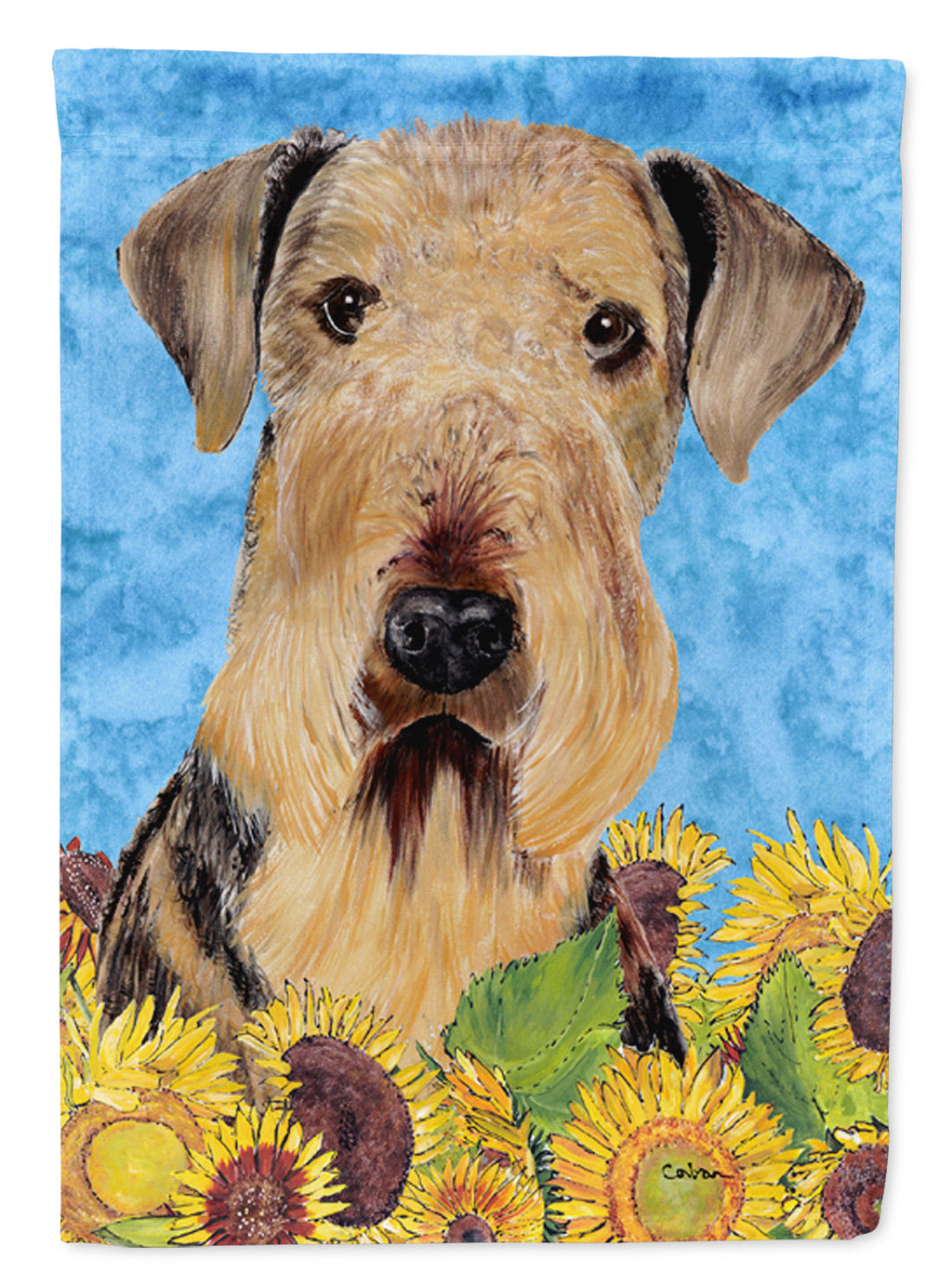 Airedale in Summer Flowers House Flag 28x40 Porch Sleeve Pole Decorative Outside Yard Banner Artwork Wall Hanging, Polyester