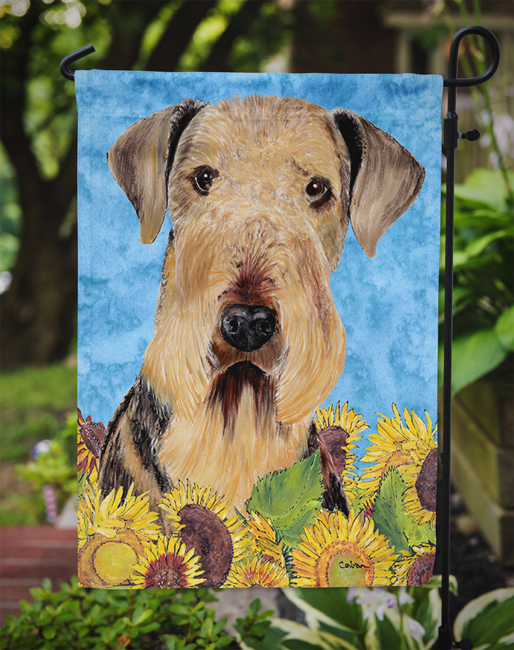 Airedale in Summer Flowers Garden Flag Mailbox Decorative Yard Banner Outside Patio Artwork for Flower Beds, Garden Size, Multicolor