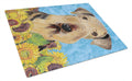 Airedale in Summer Flowers Cutting Board Tempered Glass Kitchen Cutting Surface, Heat Resistant Chopping, Non-Slip Feet, Food Prep & Serving