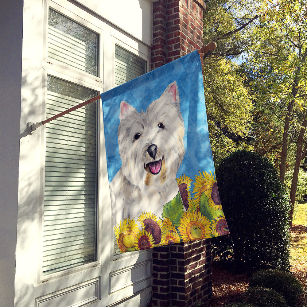 Westie in Summer Flowers House Flag 28x40 Porch Sleeve Pole Decorative Outside Yard Banner Artwork Wall Hanging, Polyester
