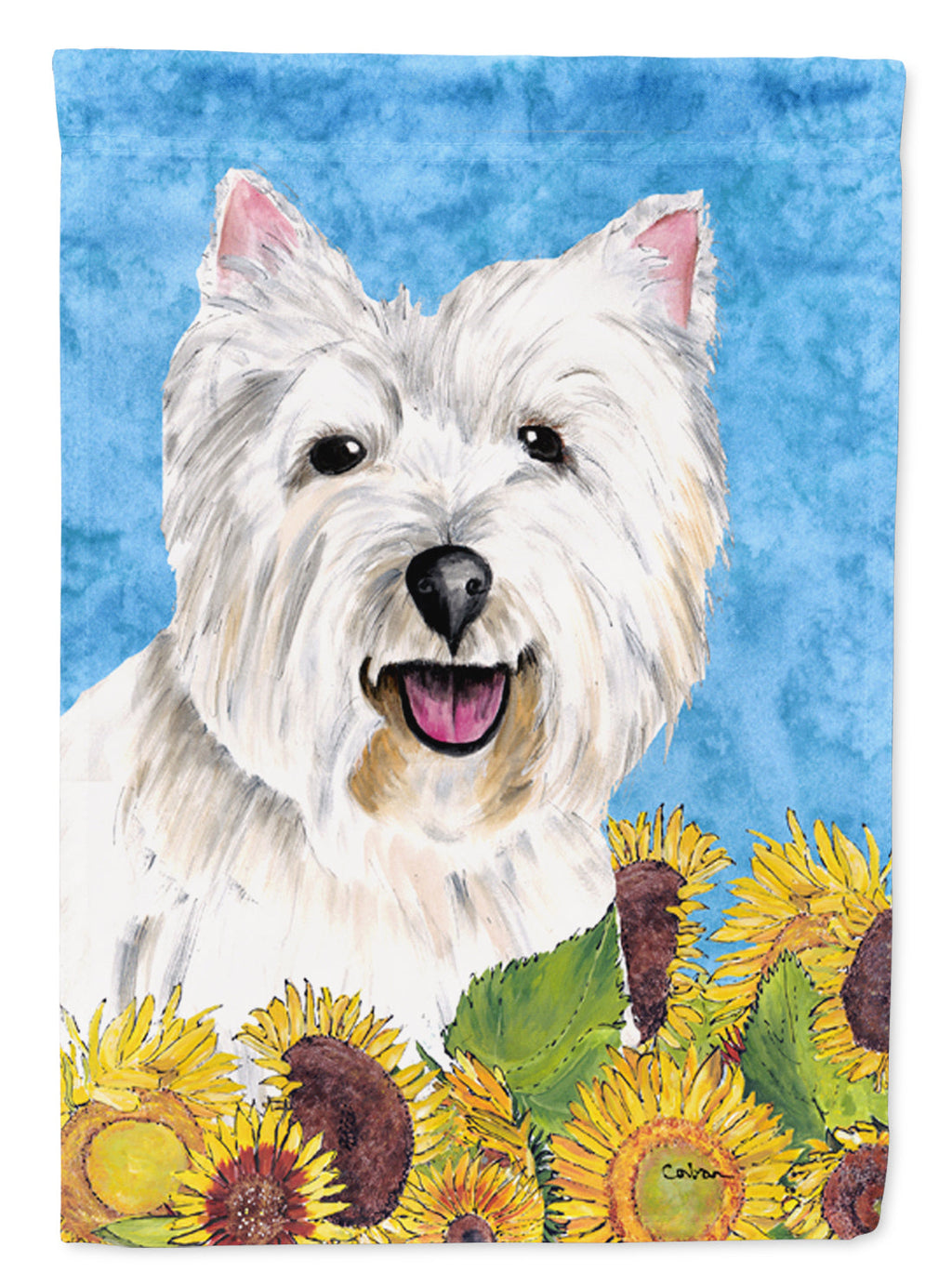 Westie in Summer Flowers House Flag 28x40 Porch Sleeve Pole Decorative Outside Yard Banner Artwork Wall Hanging, Polyester