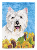 Westie in Summer Flowers House Flag 28x40 Porch Sleeve Pole Decorative Outside Yard Banner Artwork Wall Hanging, Polyester