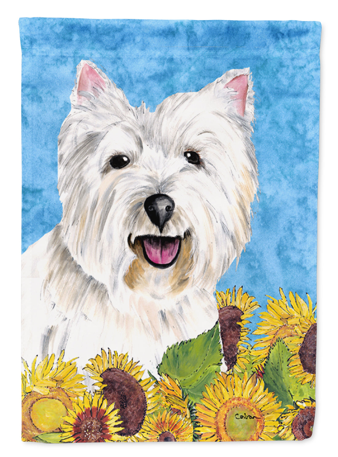 Westie in Summer Flowers House Flag 28x40 Porch Sleeve Pole Decorative Outside Yard Banner Artwork Wall Hanging, Polyester