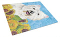 Westie in Summer Flowers Cutting Board Tempered Glass Kitchen Cutting Surface, Heat Resistant Chopping, Non-Slip Feet, Food Prep & Serving