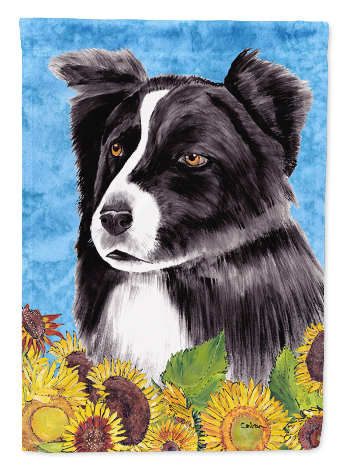 Border Collie in Summer Flowers House Flag 28x40 Porch Sleeve Pole Decorative Outside Yard Banner Artwork Wall Hanging, Polyester