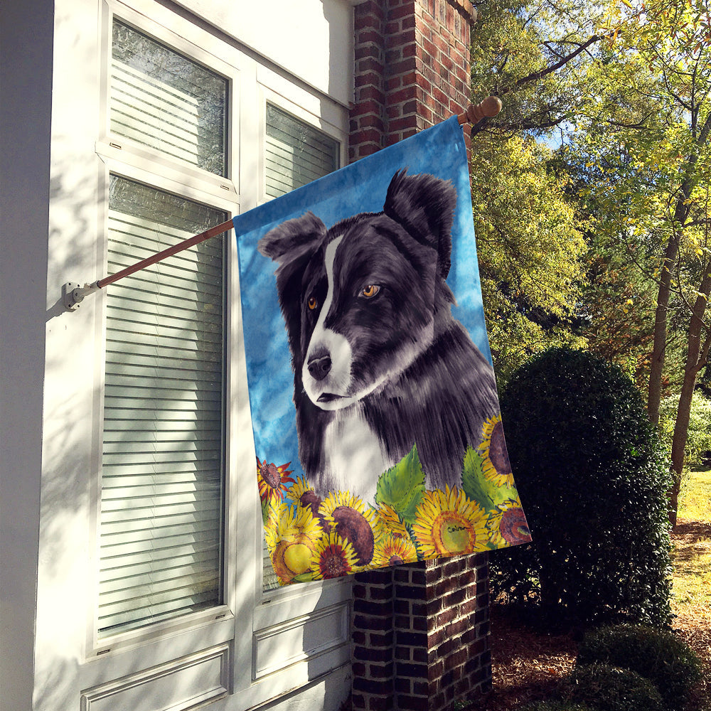 Border Collie in Summer Flowers House Flag 28x40 Porch Sleeve Pole Decorative Outside Yard Banner Artwork Wall Hanging, Polyester