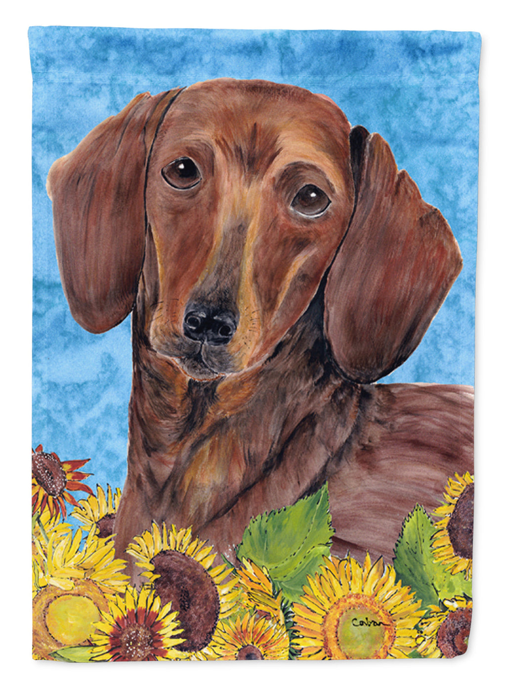 Dachshund in Summer Flowers House Flag 28x40 Porch Sleeve Pole Decorative Outside Yard Banner Artwork Wall Hanging, Polyester