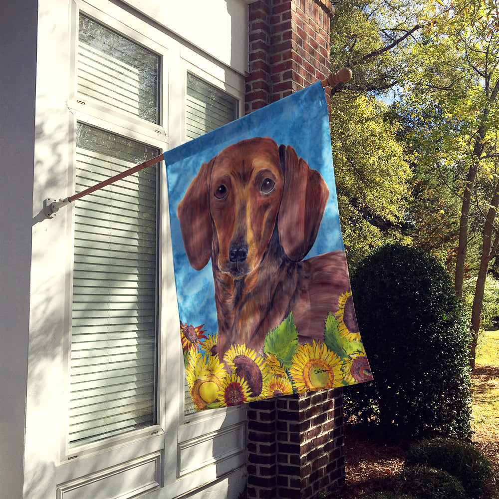 Dachshund in Summer Flowers House Flag 28x40 Porch Sleeve Pole Decorative Outside Yard Banner Artwork Wall Hanging, Polyester