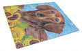 Dachshund in Summer Flowers Cutting Board Tempered Glass Kitchen Cutting Surface, Heat Resistant Chopping, Non-Slip Feet, Food Prep & Serving