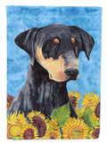 Doberman in Summer Flowers House Flag 28x40 Porch Sleeve Pole Decorative Outside Yard Banner Artwork Wall Hanging, Polyester