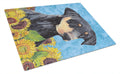Doberman in Summer Flowers Cutting Board Tempered Glass Kitchen Cutting Surface, Heat Resistant Chopping, Non-Slip Feet, Food Prep & Serving