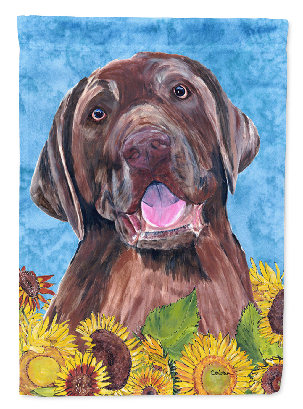 Labrador in Summer Flowers House Flag 28x40 Porch Sleeve Pole Decorative Outside Yard Banner Artwork Wall Hanging, Polyester