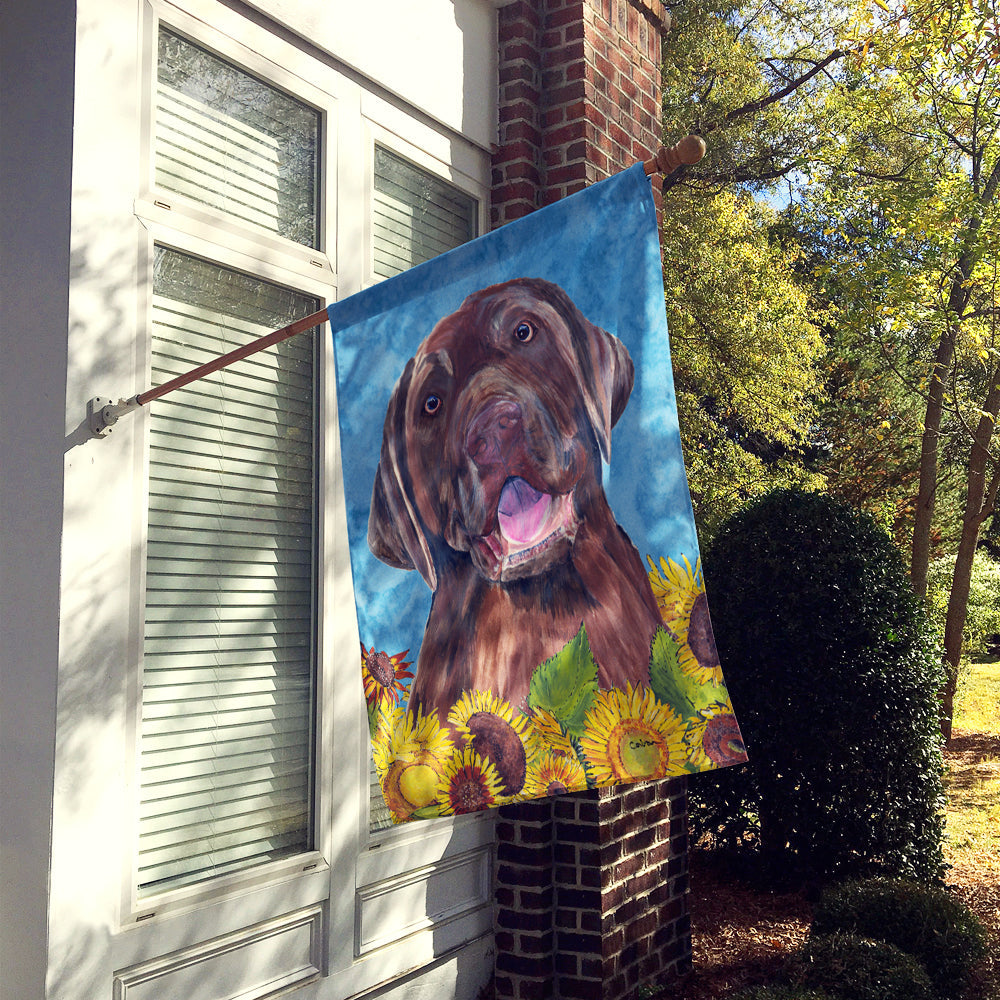 Labrador in Summer Flowers House Flag 28x40 Porch Sleeve Pole Decorative Outside Yard Banner Artwork Wall Hanging, Polyester