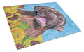 Labrador in Summer Flowers Cutting Board Tempered Glass Kitchen Cutting Surface, Heat Resistant Chopping, Non-Slip Feet, Food Prep & Serving