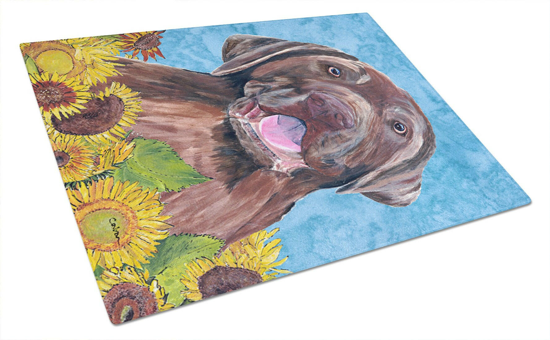 Labrador in Summer Flowers Cutting Board Tempered Glass Kitchen Cutting Surface, Heat Resistant Chopping, Non-Slip Feet, Food Prep & Serving