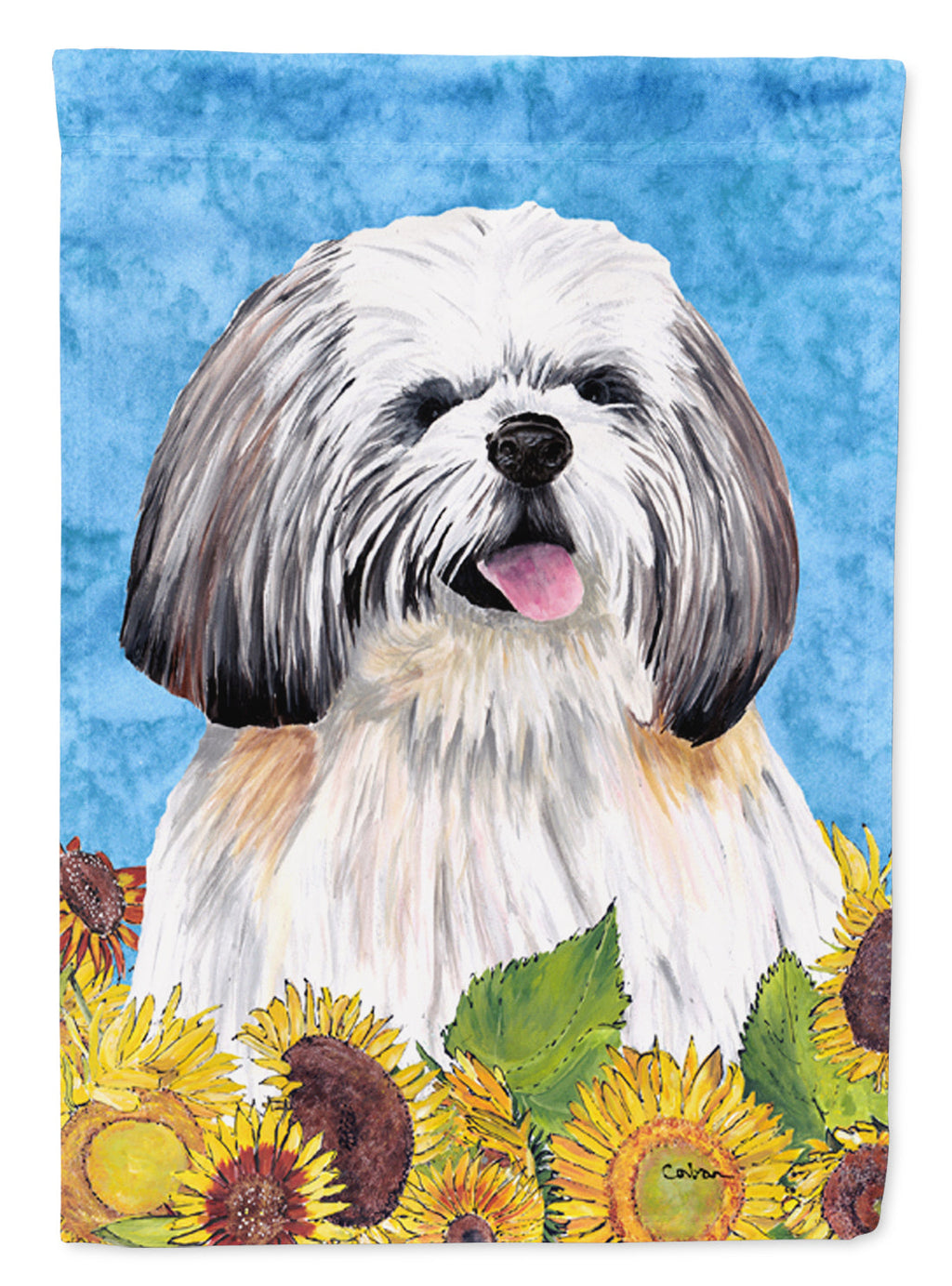 Shih Tzu in Summer Flowers House Flag 28x40 Porch Sleeve Pole Decorative Outside Yard Banner Artwork Wall Hanging, Polyester