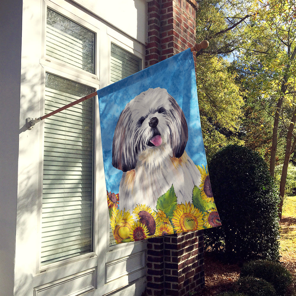 Shih Tzu in Summer Flowers House Flag 28x40 Porch Sleeve Pole Decorative Outside Yard Banner Artwork Wall Hanging, Polyester