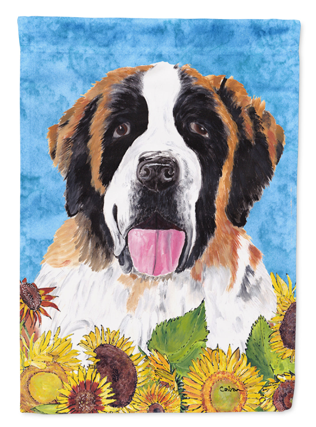 Saint Bernard in Summer Flowers House Flag 28x40 Porch Sleeve Pole Decorative Outside Yard Banner Artwork Wall Hanging, Polyester