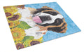 Saint Bernard in Summer Flowers Cutting Board Tempered Glass Kitchen Cutting Surface, Heat Resistant Chopping, Non-Slip Feet, Food Prep & Serving