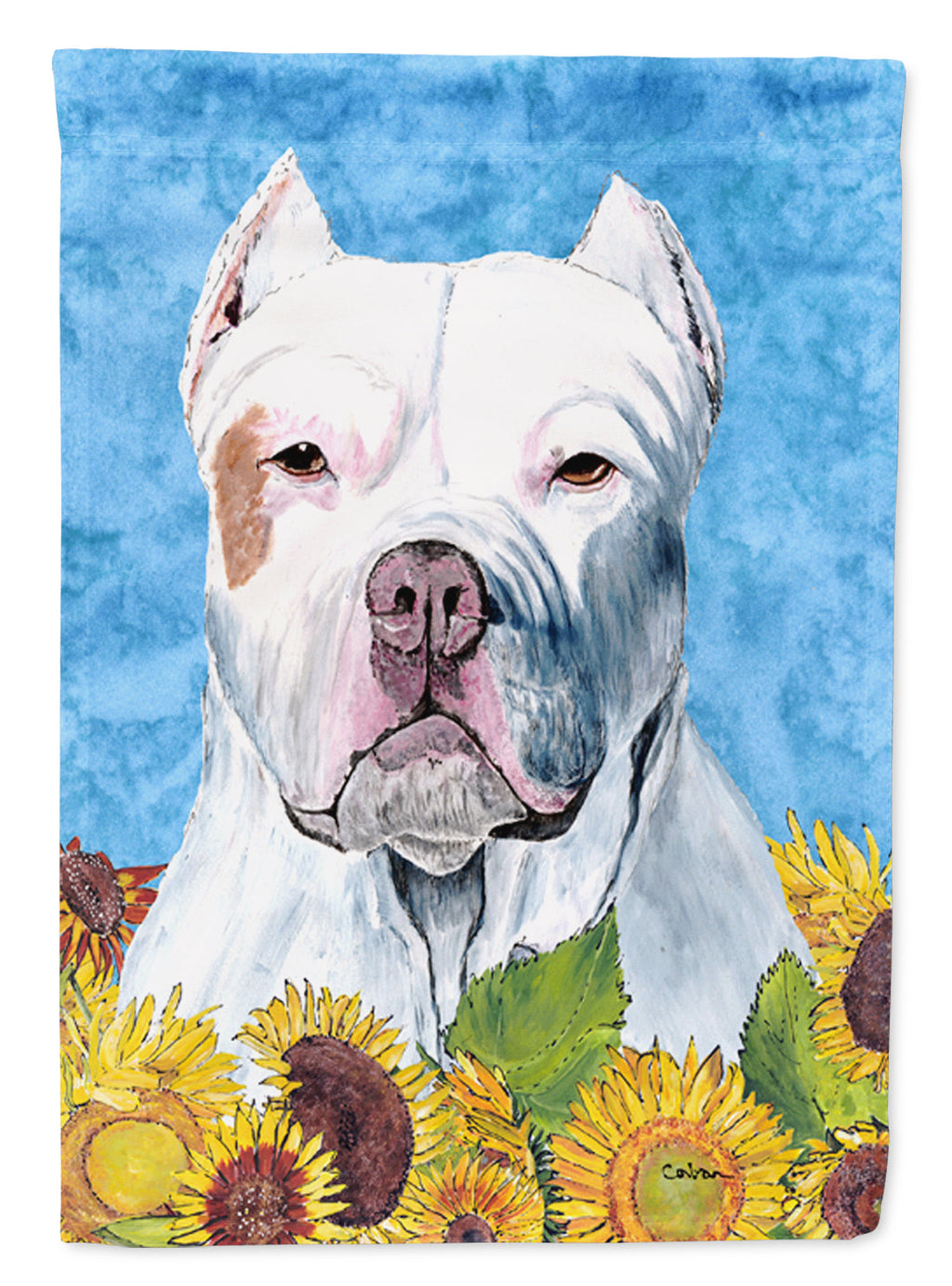 Pit Bull in Summer Flowers House Flag 28x40 Porch Sleeve Pole Decorative Outside Yard Banner Artwork Wall Hanging, Polyester