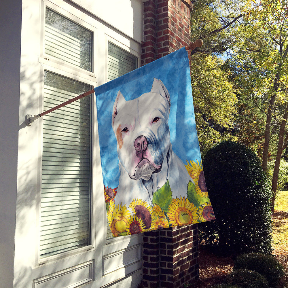 Pit Bull in Summer Flowers House Flag 28x40 Porch Sleeve Pole Decorative Outside Yard Banner Artwork Wall Hanging, Polyester