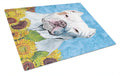Pit Bull in Summer Flowers Cutting Board Tempered Glass Kitchen Cutting Surface, Heat Resistant Chopping, Non-Slip Feet, Food Prep & Serving